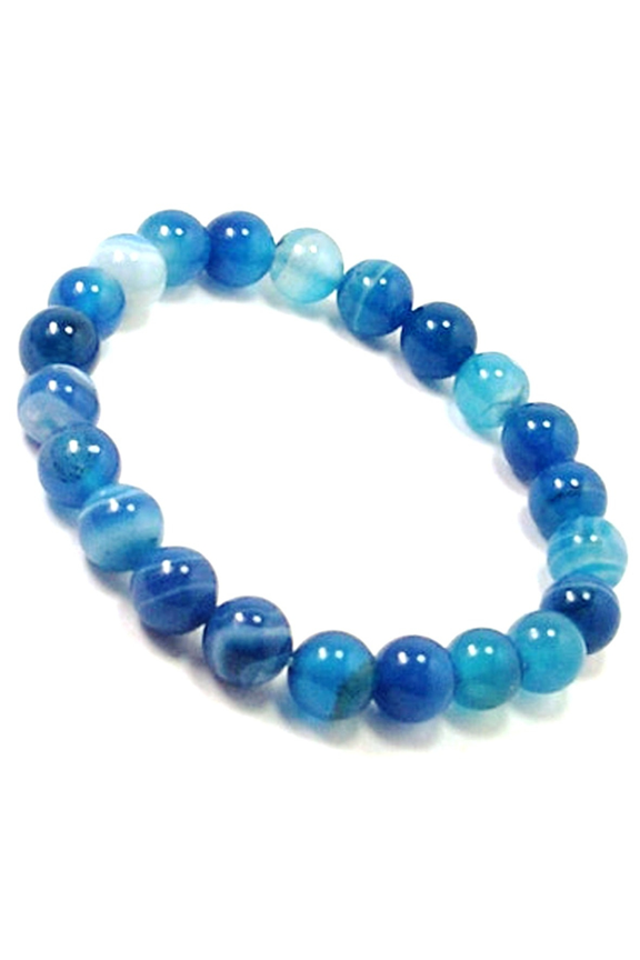 Natural Blue Agate 8mm Round Shape Smooth Cut Beads Stretchable Bracelet for Men & Women.