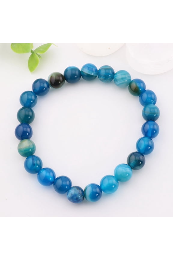 Natural Blue Agate Bead Bracelet Metal-Free Elegance 8mm | Stone Beads Bracelet | Focus on Heart Chakra | Stunning Gem Patterns Tones | Product Description: Embrace the earthy elegance of