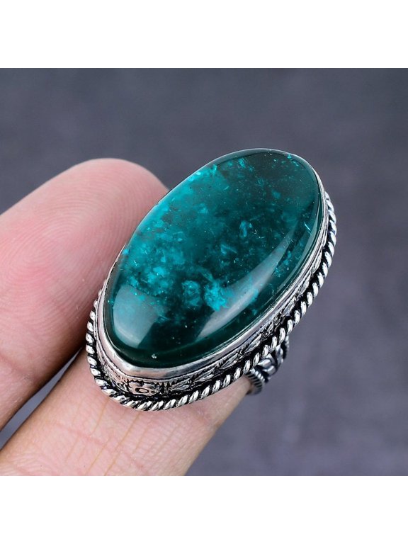 Natural Blue Amber Gemstone Handmade 925 Sterling Silver Ring Size 8