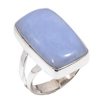 Natural Blue Angelite Gemstone 925 Sterling Silver Handmade Statement Ring Gift for Her