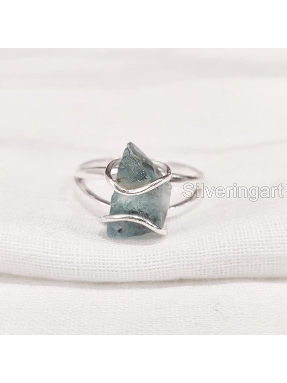 Natural Blue Apatite Ring, Rough Apatite Ring, Healing Birthstone, Wire Band Ring, 925 Sterling Silver, Womens Ring, Christmas, Thanksgiving, Handmade, Statement Jewelry, Rough Gemstone Jewelry