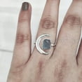 thumbnail image 1 of Natural Blue Apatite Ring, Rough Apatite Ring, Crescent Moon Adjustable Ring, 925 Sterling Silver, Womens Ring, Christmas, Thanksgiving, Handmade, Statement Jewelry, Rough Gemstone Jewelry, 1 of 5