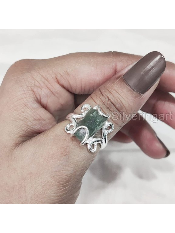 Natural Blue Apatite Ring, Rough Apatite Ring, Healing Birthstone, Hippie Wire Ring, 925 Sterling Silver, Womens Ring, Christmas, Thanksgiving, Handmade, Statement Jewelry, Rough Gemstone Jewelry