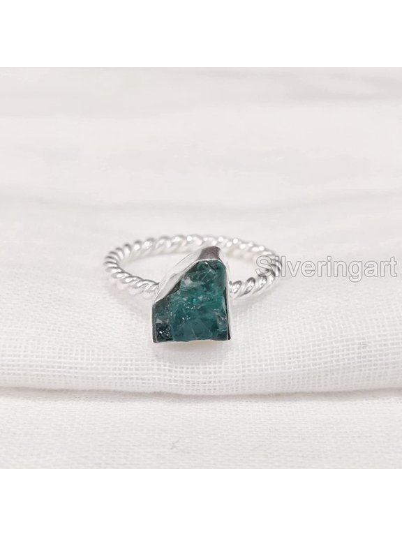 Natural Blue Apatite Ring, Rough Apatite Ring, Healing Birthstone, Twisted Wire Band, 925 Sterling Silver, Womens Ring, Christmas, Thanksgiving, Handmade, Statement Jewelry, Rough Gemstone Jewelry