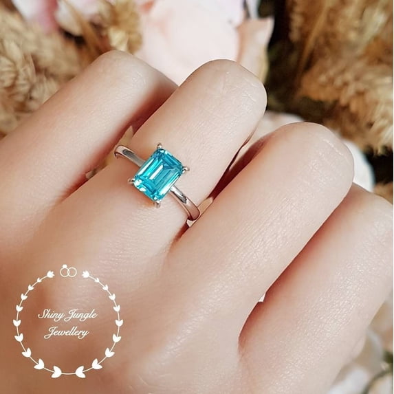 Natural Blue Aquamarine 925 Sterling Silver Ring, Gift for Her, Engagemant Ring, Birthstone Rings for Women Handmade Gift