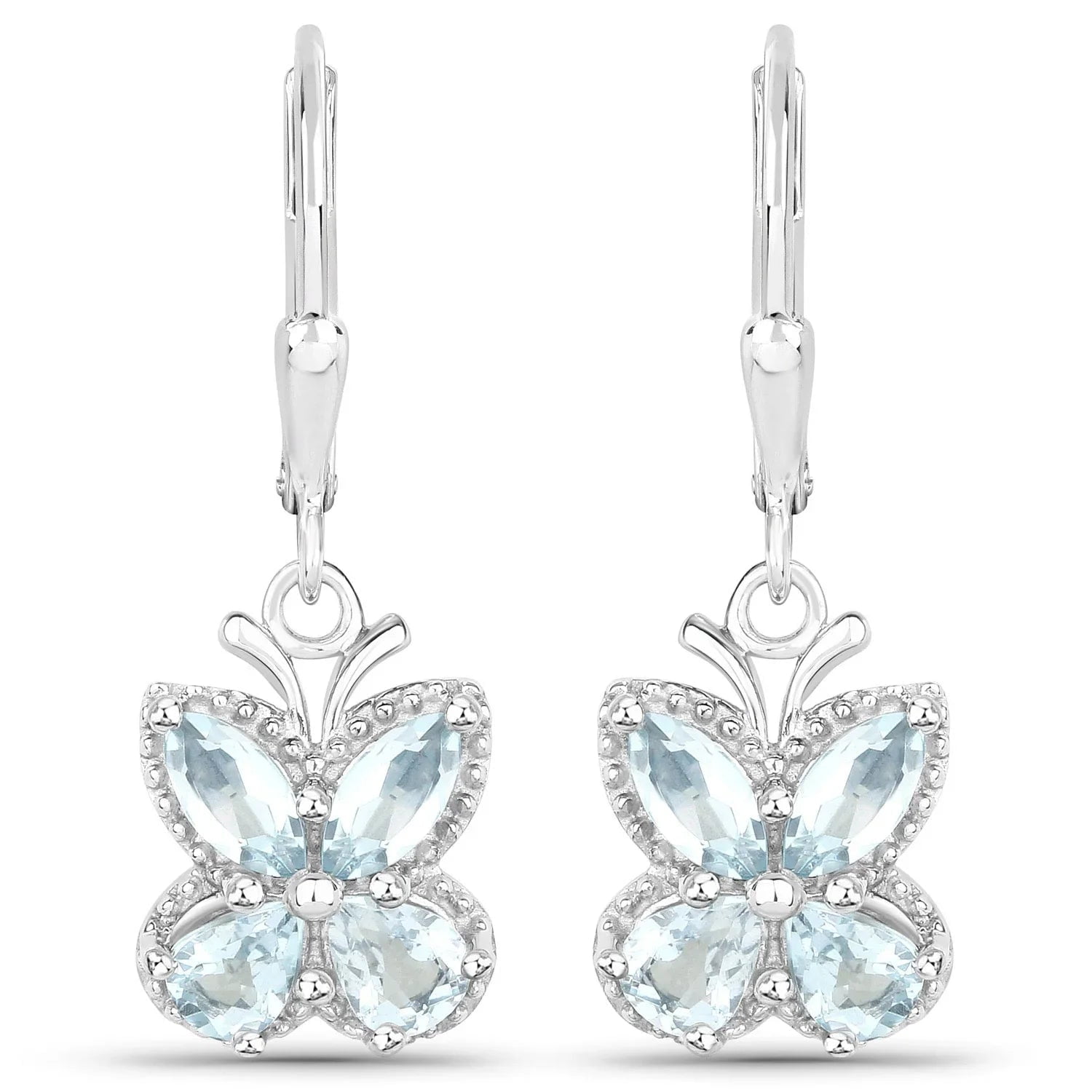 Aquamarine Dangle Earrings Butterfly Design 2.52 Ct Sterling Silver Jewelry Gifts for Women