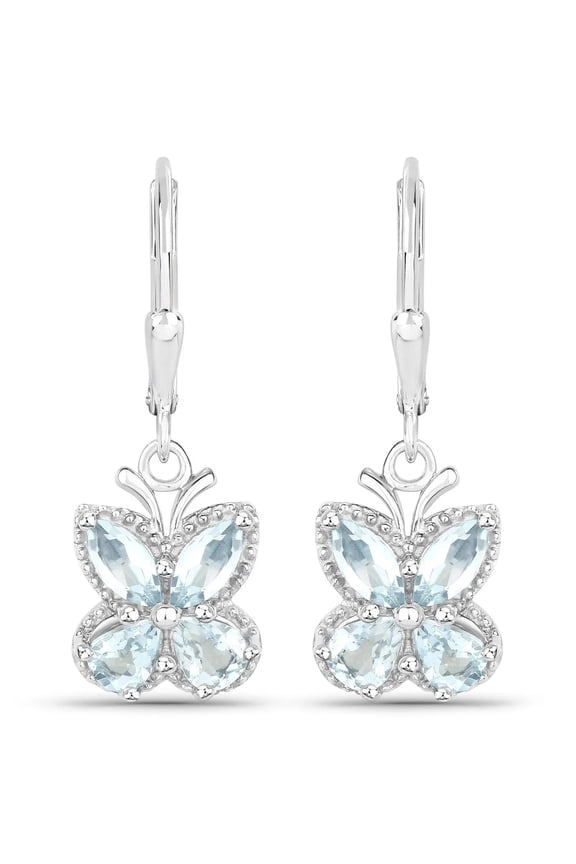 Aquamarine Dangle Earrings Butterfly Design 2.52 Ct Sterling Silver Jewelry Gifts for Women