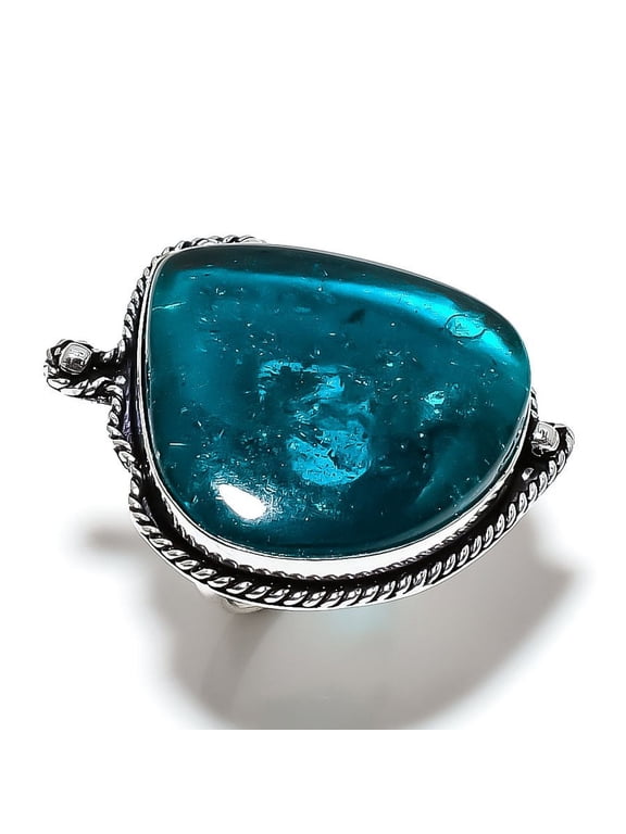 Natural Blue Baltic Amber Gemstone 925 Sterling Silver Gift Ring Size 11