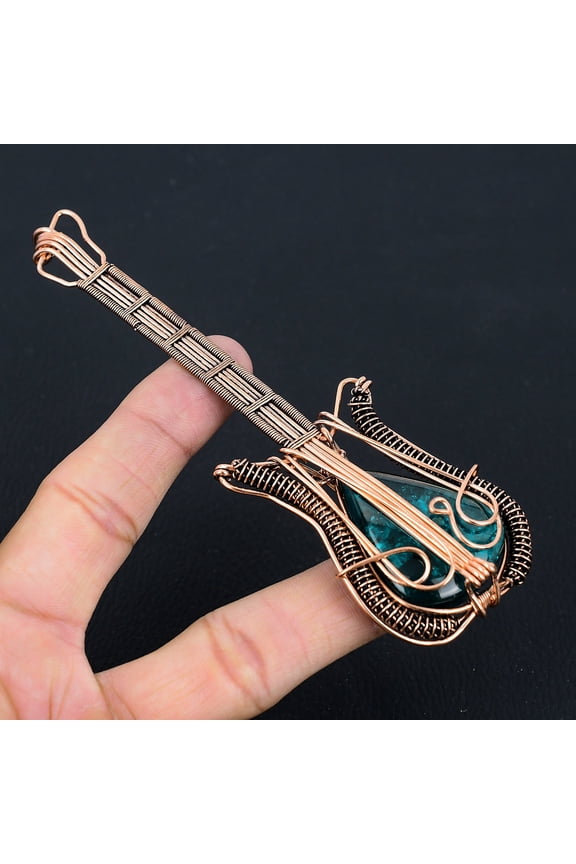 Natural Blue Baltic Amber Handmade Copper Wire Wrap Guitar Pendant 4.53