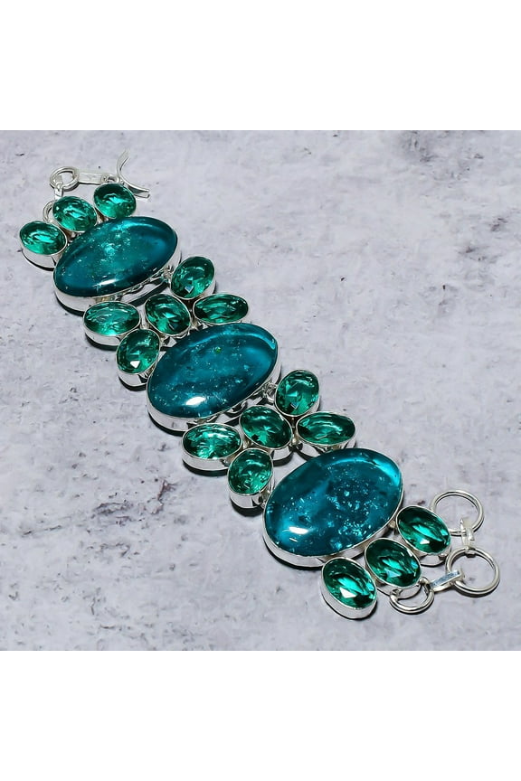 Natural Blue Baltic Amber,Peridot Stone 925 Sterling Silver Bracelet 7-8"