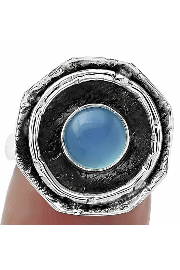 Natural Blue Chalcedony 925 Sterling Silver Ring s.6.5 Jewelry SDR154878
