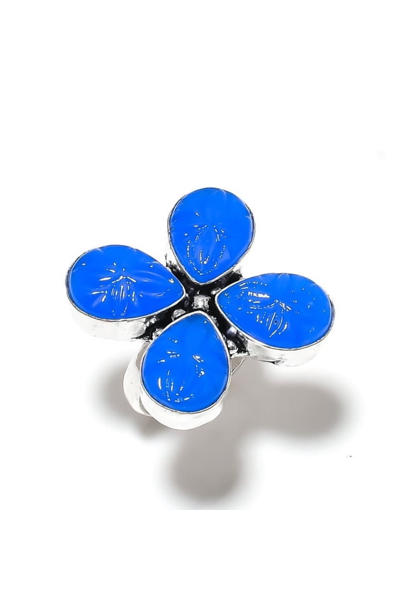 Natural Blue Chalcedony Gemstone 925 Sterling Silver Gift Ring Size 6