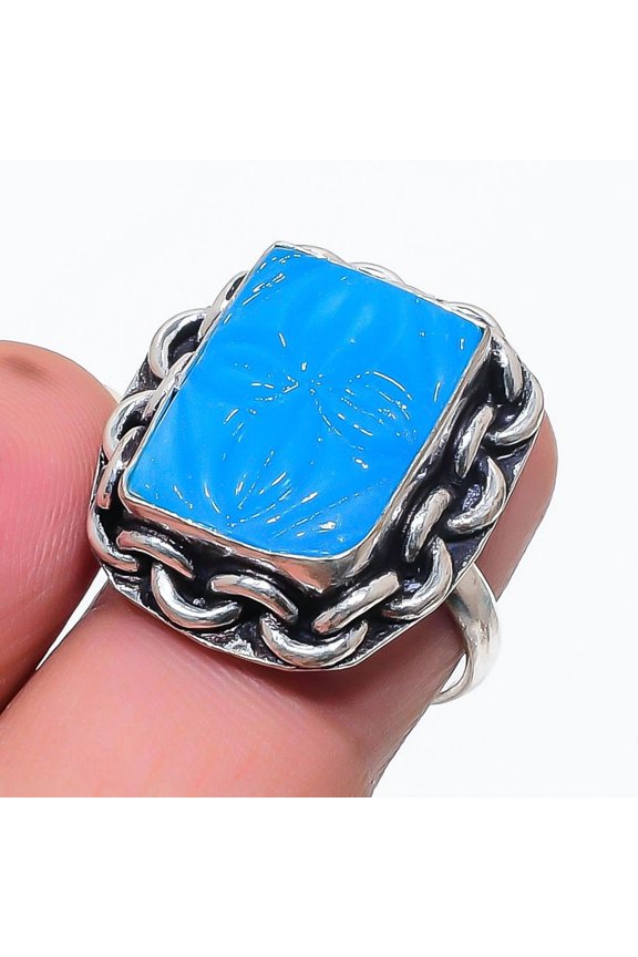 Natural Blue Chalcedony Gemstone 925 Sterling Silver Jewelry Ring Size 6.5