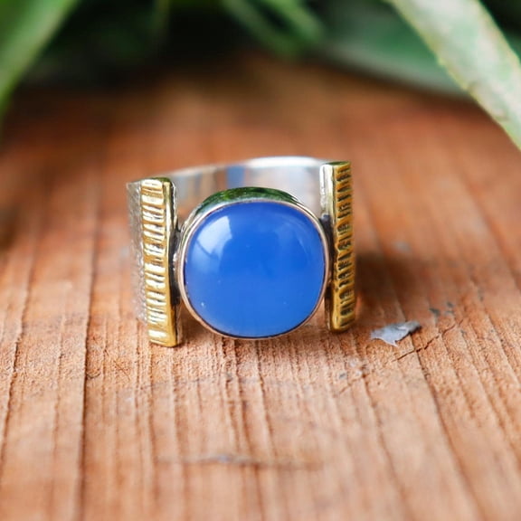 Natural Blue Chalcedony Gemstone Ring, 925 Sterling Pure Silver Ring, Split Band Ring, Healing Crystal Ring, Personalized Gift For Her Ring,