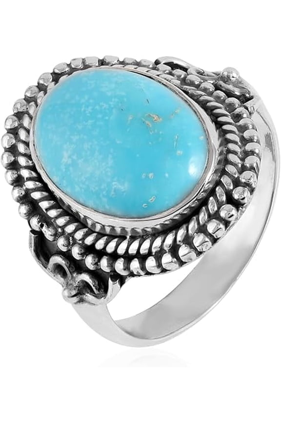 Natural Blue Chalcedony Ring in 925 Sterling Silver Handmade Bezel Set Gemstone Size 7 for Women Engagement Ring Wedding Ring