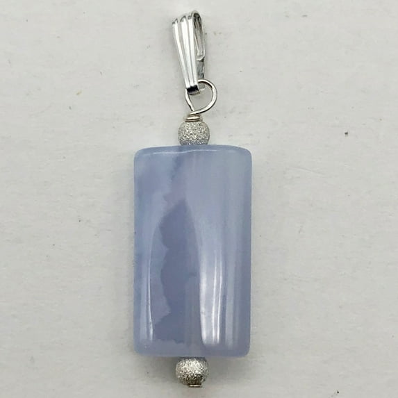 Natural Blue Chalcedony Rectangle Stardust Sterling Silver | 1.5" Long | Pendant