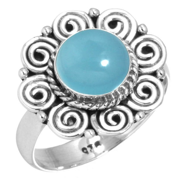 Natural Blue Chalcedony Ring 925 Sterling Silver Handmade Jewelry