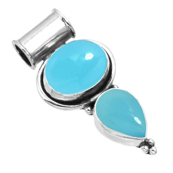 Natural Blue Chalcedony Women Jewelry 925 Sterling Silver Pendant