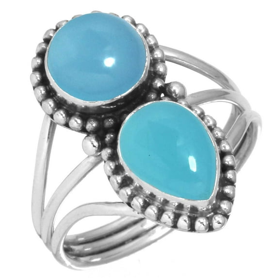 Natural Blue Chalcedony Women Jewelry 925 Sterling Silver Ring