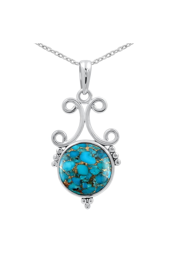 Natural Blue Copper Turquoise Pendant Necklace for Women, December Birthstone Blue Stone Handmade 925 Silver Plated Jewelry Necklace for Her Mom Wife Sister