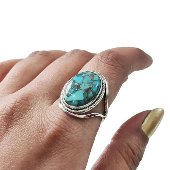 Natural Blue Copper Turquoise Ring, Turquoise Ring, December Birthstone, Designer Band, 925 Sterling Silver, Womens Ring, Christmas, Thanksgiving, Handmade, Statement Jewelry, Natural Turquoise Ring