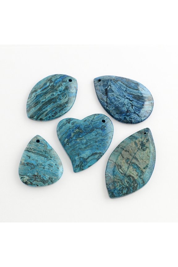 Natural Blue Crazy Agate Pendants Dyed 40~63x32~44x6~7mm Hole: 2~2.5mm DIY