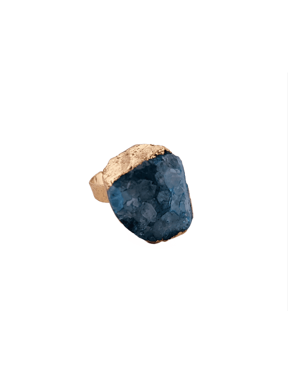 Natural Blue Crystal Druzy Gold Adjustable Ring NBCDSAR4