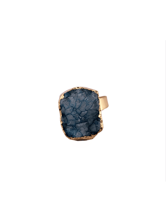 Natural Blue Crystal Druzy Gold Adjustable Ring NBCDSAR5