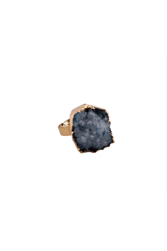 Natural Blue Crystal Druzy Gold Adjustable Ring NBCDSAR6