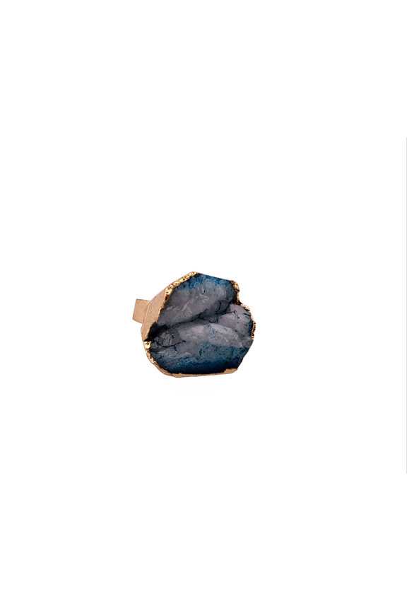 Natural Blue Crystal Druzy Gold Adjustable Ring NBCDSAR7