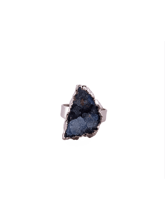Natural Blue Crystal Druzy Silver Adjustable Ring NBCDSAR2