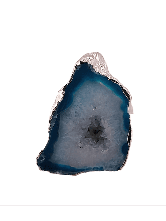 Natural Blue Crystal Druzy Silver Adjustable Ring NBCDSAR8