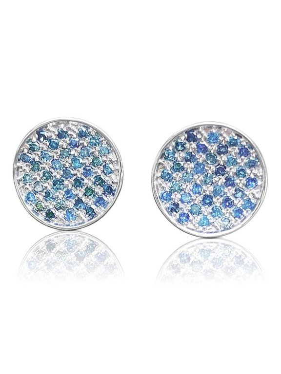 Natural Blue Diamond Circle Stud Earrings