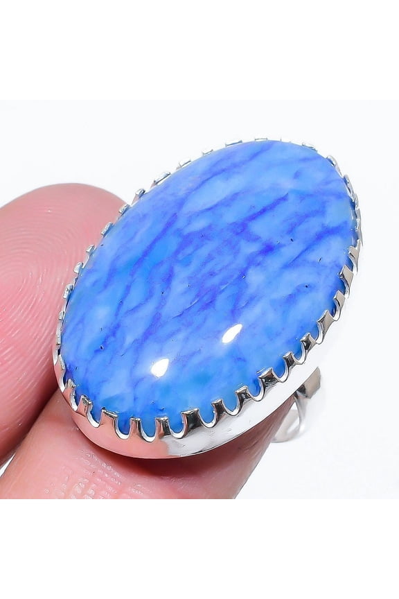 Natural Blue Druzy Gemstone Handmade 925 Sterling Silver Ring Size 10