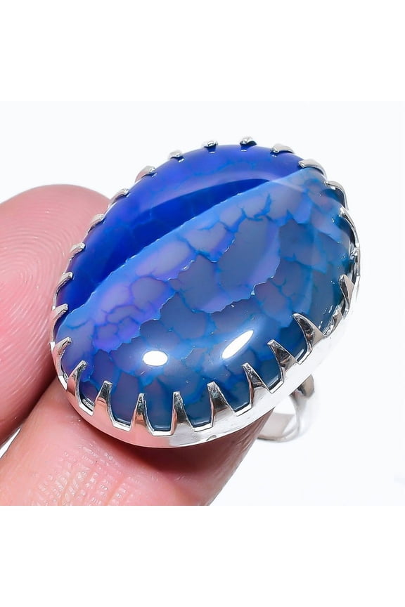 Natural Blue Druzy Gemstone Handmade 925 Sterling Silver Ring Size 6