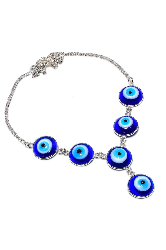 Natural Blue Evil Eye Gemstone 925 Sterling Silver Jewelry Necklace 18"