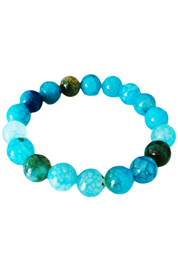 Natural Blue Fire Agate 10mm Round Shape Smooth Cut Beads Stretchable Bracelet for Men & Women.