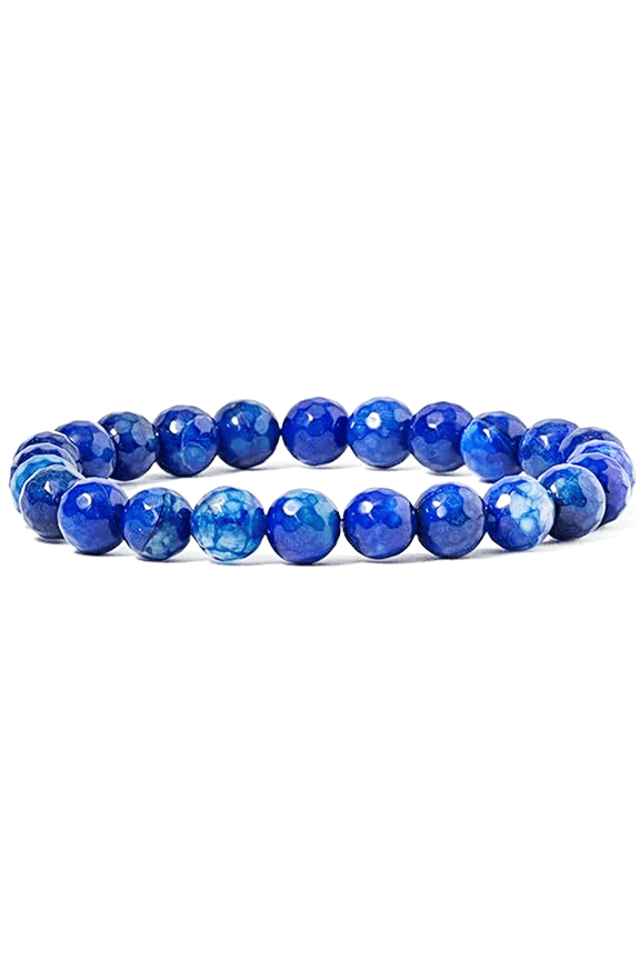 Natural Blue Fire Agate 8mm Round Shape Faceted Cut Beads Stretchable Bracelet for Men & Women.