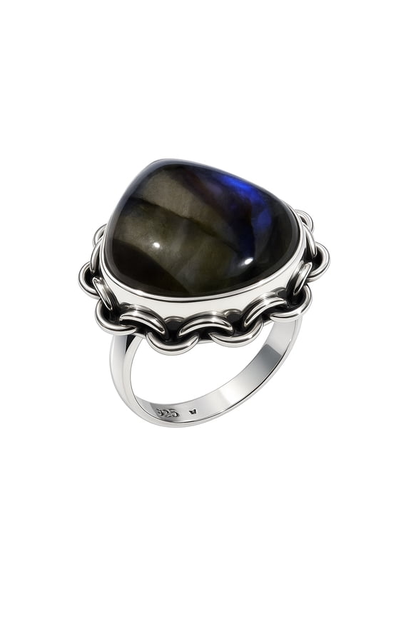 Natural Blue Fire Labradorite Gemstone Pear Shape Beautiful 925 Sterling Silver Handmade Unique Designer Fashion Ring for Women Men