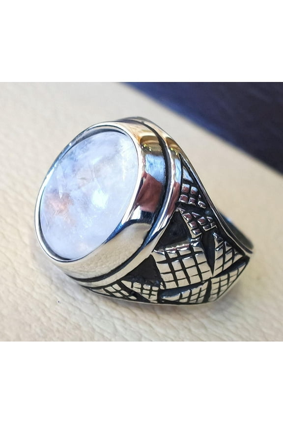 Natural Blue Fire Rainbow Moonstone Mans Ring, 925 Sterling Silver Ring, Oval Cabochon Gemstone Mans Ring, Designer Healing Man Ring, Gift For Him, Moonstone Arabic Silver Ring, Signet Ring