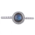 thumbnail image 1 of Natural Blue Flash Labradorite 5mm Cabochon Round Shape Gemstone Surrounded By Rawa Work with Beautiful Engraved Shank Handmade 925 Sterling Solid Silver Ring For Women, 1 of 2