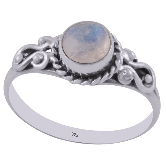Natural Blue Flash Rainbow 6mm Cabochon Round Shape Gemstone Surrounded by Beautiful Twisted Wire & Rawa Work Handmade 925 Sterling Solid Silver Ring For Women