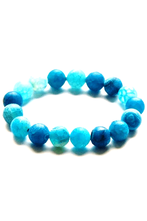Natural Blue Frost Agate 8mm Round Shape Smooth Cut Beads Stretchable Bracelet for Men & Women.