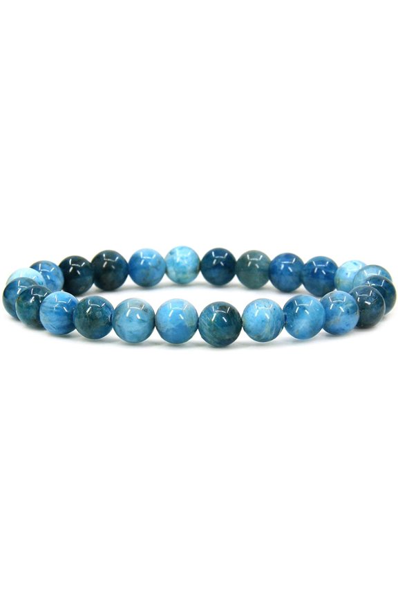Natural Blue Green Apatite 8mm Round Beads Stretch Bracelet 7" Unisex