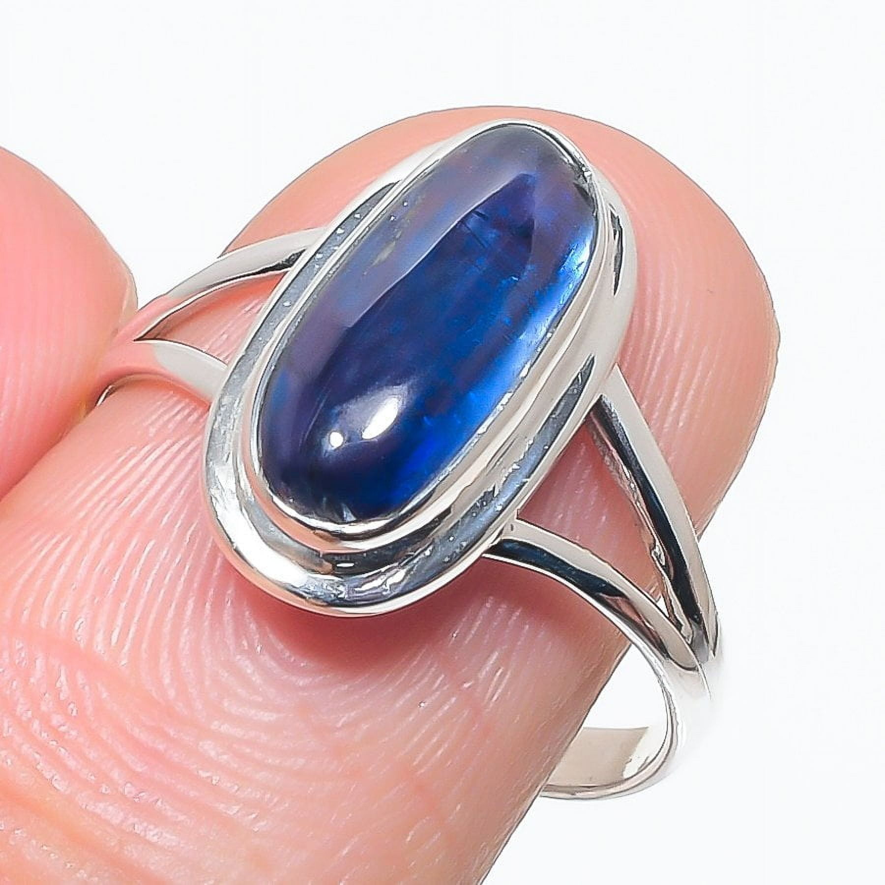DIVINESILVERUSAINC Natural Blue Kyanite Gemstone Handmade 925 Solid Silver Jewelry Ring Size 9