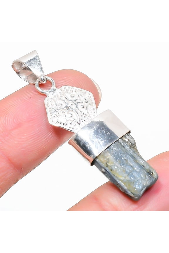 Natural Blue Kyanite Gemstone Handmade 925 Sterling Silver Pendant 1.77"
