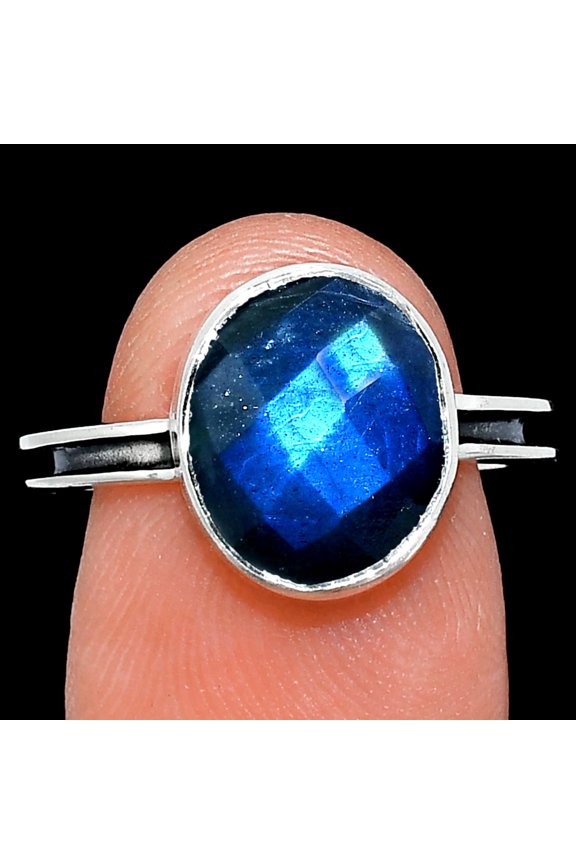 Natural Blue Labradorite Checker 925 Sterling Silver Ring s.7.5 Jewelry R-1056 SDR241964