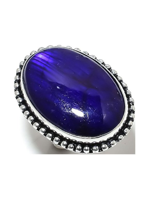 Natural Blue Labradorite Gemstone 925 Sterling Silver Gift Ring Size 10