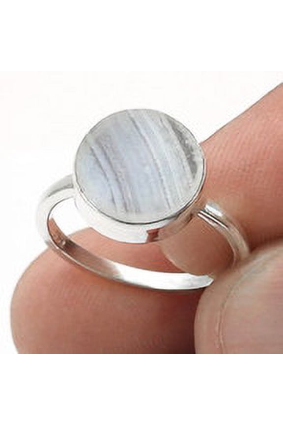 Natural Blue Lace Agate 925 Silver Birthday Cocktail Wife Ring Jewelry Size 6.5