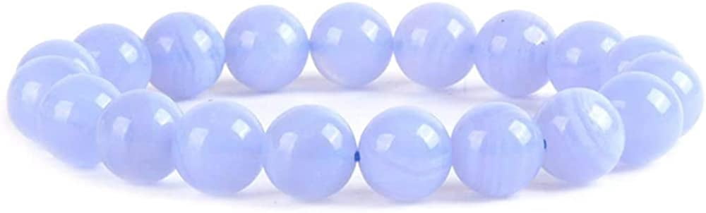 Natural Blue Lace Agate Gemstone 10mm Round Beads Stretch Bracelet 7" Unisex